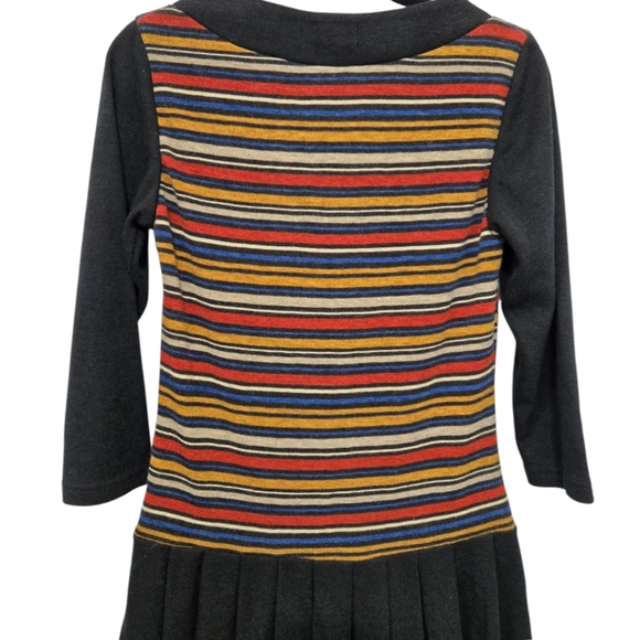 Yumi London Mod Stripe Knit Pleated Mini Sweater Dress Size 6 With 3/4 Sleeves - Picture 10 of 14